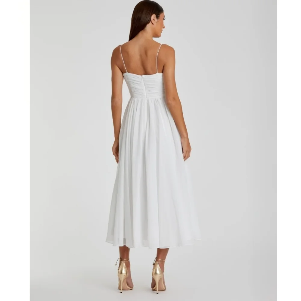 Ieena Mac Duggal White Faux Wrap Sleeveless Flowy Midi Dress New Size XS - Picture 2 of 9
